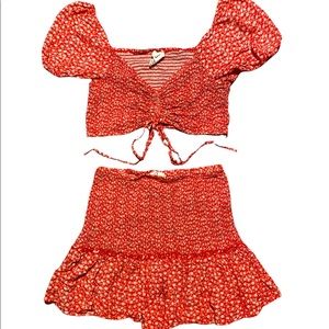 Japna Medium Red/White Floral Skirt Set